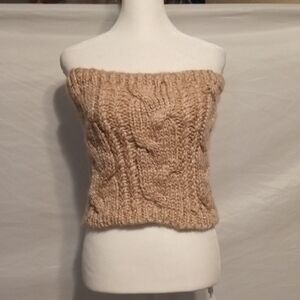 Chic Off-the-Shoulder Rose Gold  Tube Top Crop Cable Knit Sweater